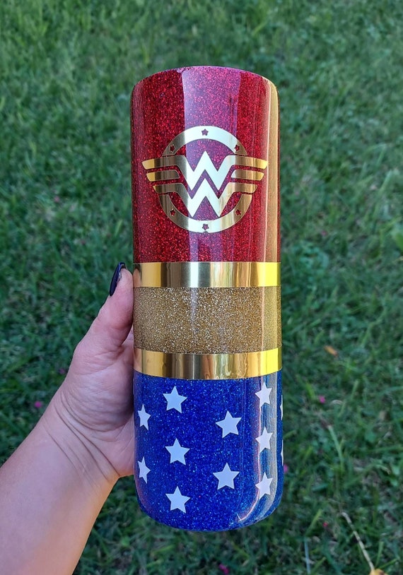 Wonder Woman Style Skinny Tumbler 20 Oz With Lid and Straw REAL