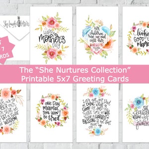 Afdrukbare wenskaarten set van 7, Instant Download, Moederdagcadeau, voor moeder, zus, vrouw, tante, bijbelvers, motiverend, nieuwe mama
