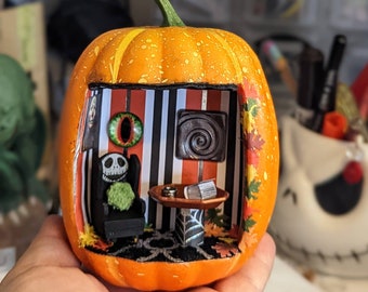 Miniature Pumpkin Diorama Halloween Samhain Decoration Gift Handmade Mini Handcrafted