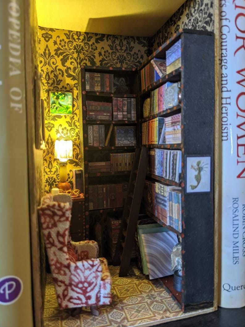 Custom Miniature Book Nook Library with Fossils Handcrafted Etsy