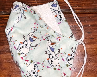 Disney Frozen 2 Dancing OLAF  Face Mask with Filter Pocket, elastic for ears. Cotton with copper nose wire. Adult and Child Size available.