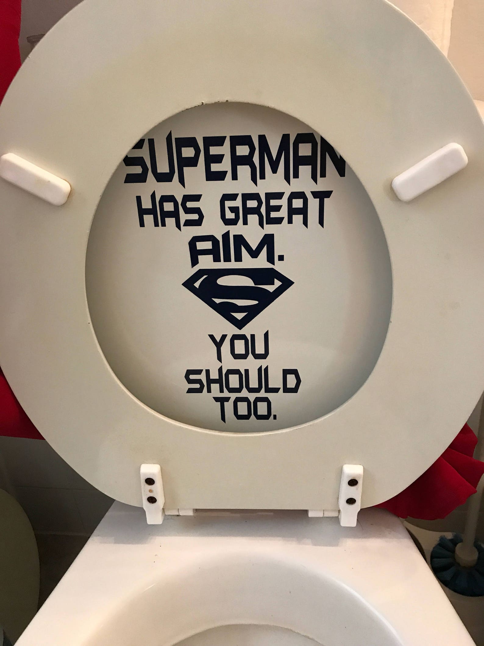 Superman Bathroom Toilet Decal Superman Has Great Aim Etsy