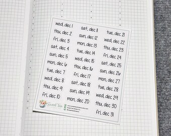 December 2027 Daily Dates Script Planner Stickers (DS12)