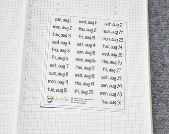 August 2027 Daily Dates Script Planner Stickers (DS08)
