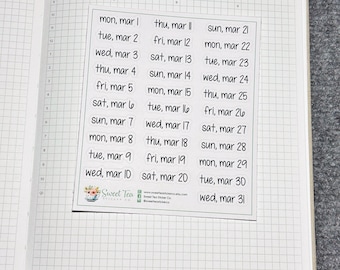 March 2027 Daily Dates Script Planner Stickers (DS03)