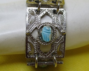 Vintage 1980s Egyptian Revival Scarab Turquoise Bracelet