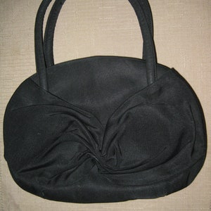 MORRIS MOSKOWITZ M M Abendtasche Reine SEIDE Schwarze Handtasche Messing Kissing Closure Vintage 1950's Designer Handtasche