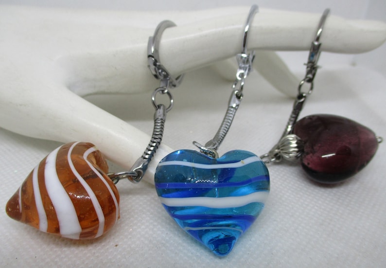 MURANO GLASS Keyrings Murano Glass Heart Keychains Murano Glass Swirled Glass Puffed Heart Keyrings In Original Giftbox Silver Tone Metal image 4