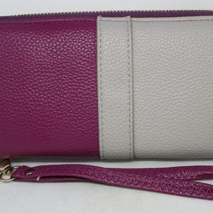 Cartera de mano para mujer, con funda para chequera, tarjetero, monedero, monedero de piel sintética de dos tonos, cartera vintage de piel sintética.