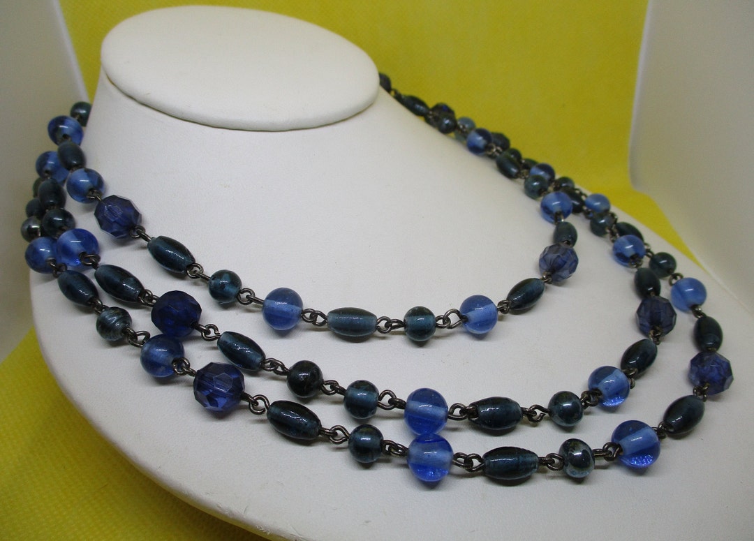 VENETIAN GLASS Triple Strand Various Shaped Various Sized Blue - Etsy