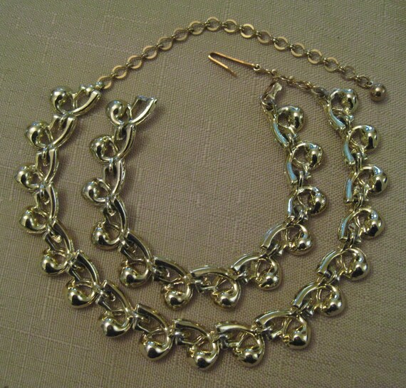 RARE HUGE CORO Rhinestone Gold Tone Metal Necklace