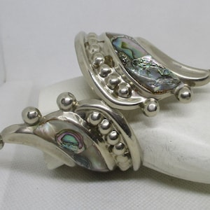 Vintage Mexican Silver Abalone Clamper Bracelet: Alpaca Swirl Cuff