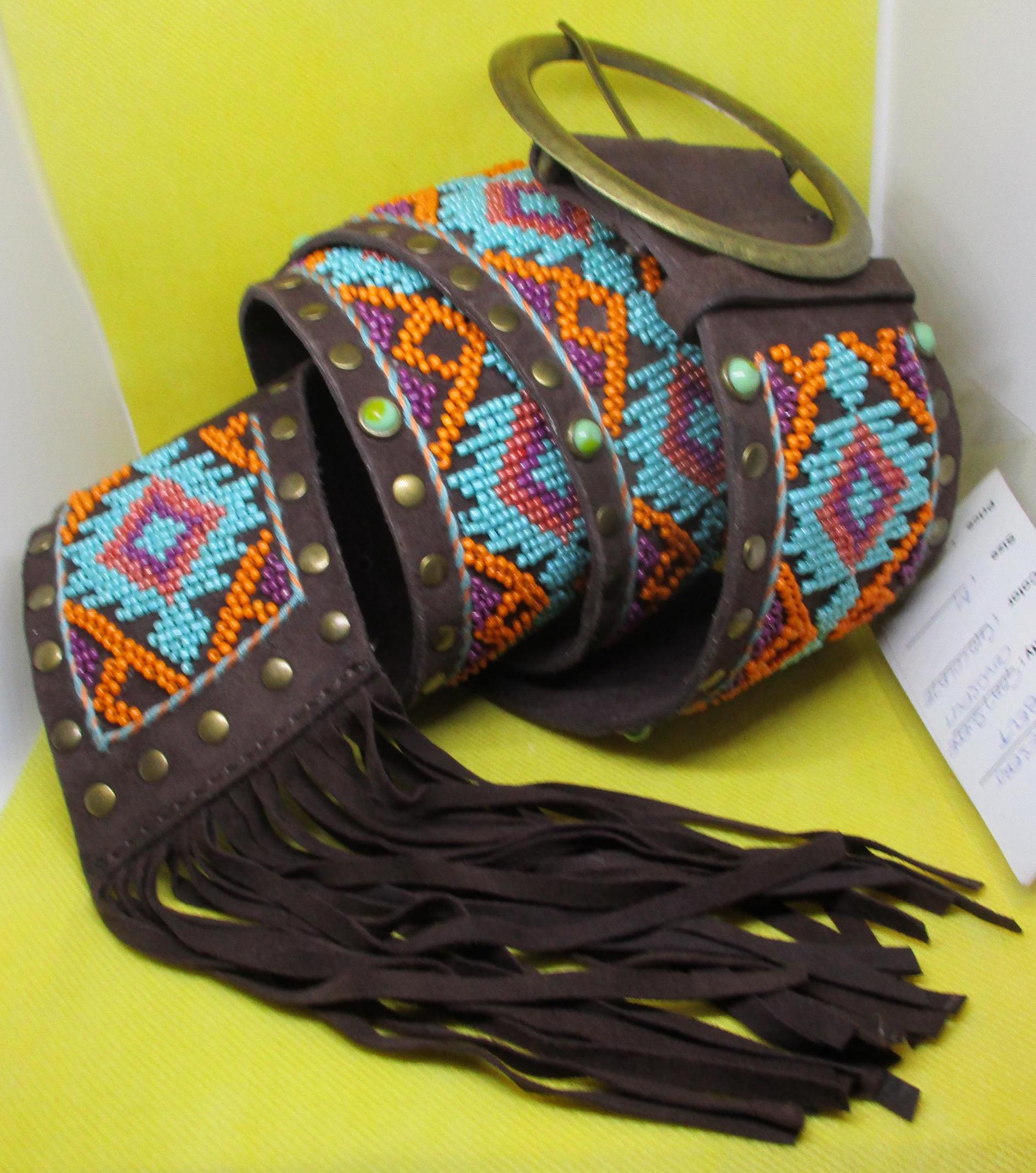 Tasha Polizzi Suede Leather Belt: Seed Bead & Turquoise  display picture 2