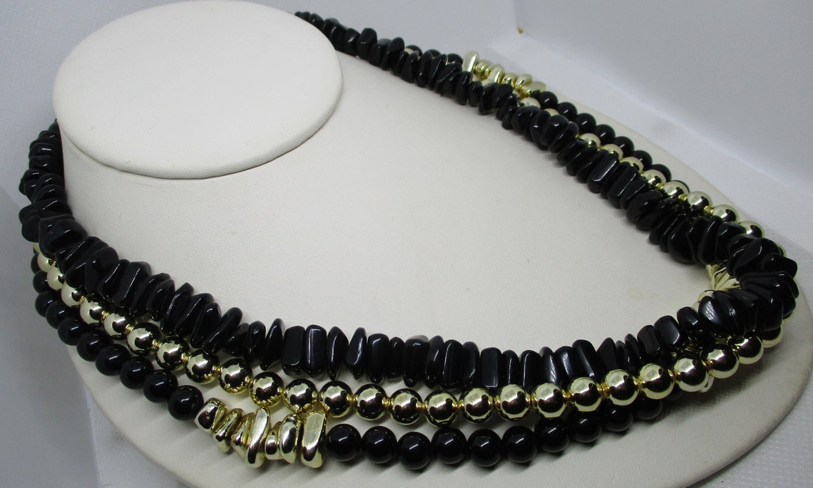 Genuine Lucite Necklace LUCITE Triple Strand Black & Metallic Etsy