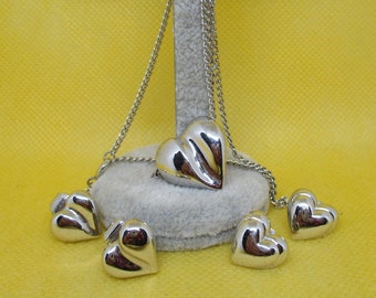 New Vintage Avon Heart Pendant Necklace Heart Earrings Avon Silver Tone Floating Heart Necklace Heart Clip On Earring Heart Pierced Earrings