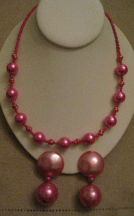 FUSCHIA PEARL Necklace Earring SET Single Strand F