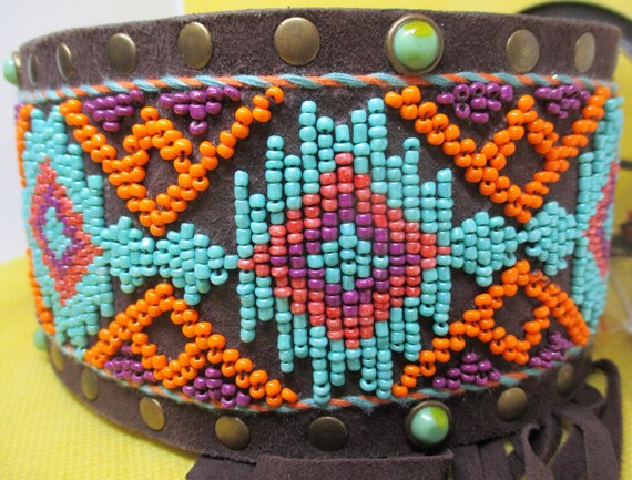 Tasha Polizzi Suede Leather Belt: Seed Bead & Turquoise  display picture 2