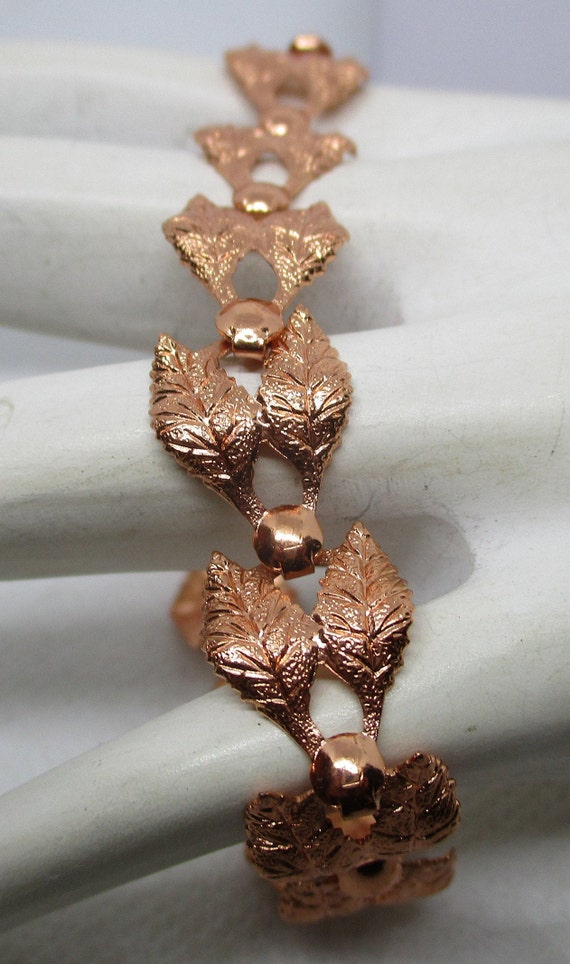 Copper Etched Leaf Bracelet 8 + 3/8 Inches Copper 