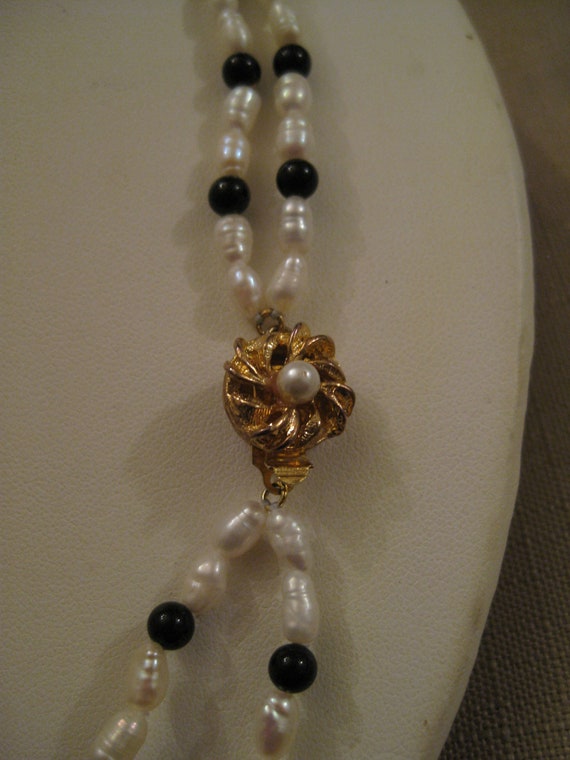 Genuine SEED PEARL Genuine ONYX Double Strand Nec… - image 2