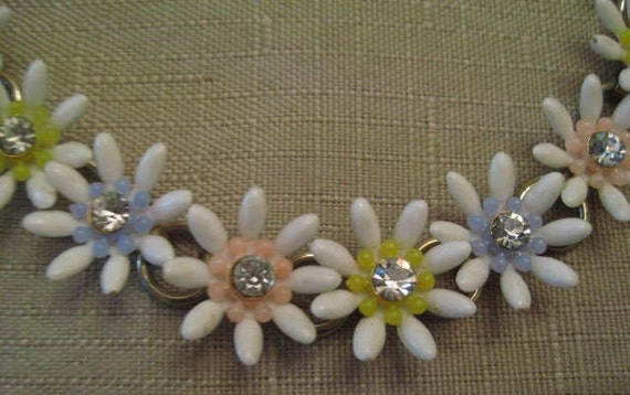 28 & 5/8 Inches FLOWER Necklace RHINESTONE LUCITE… - image 1