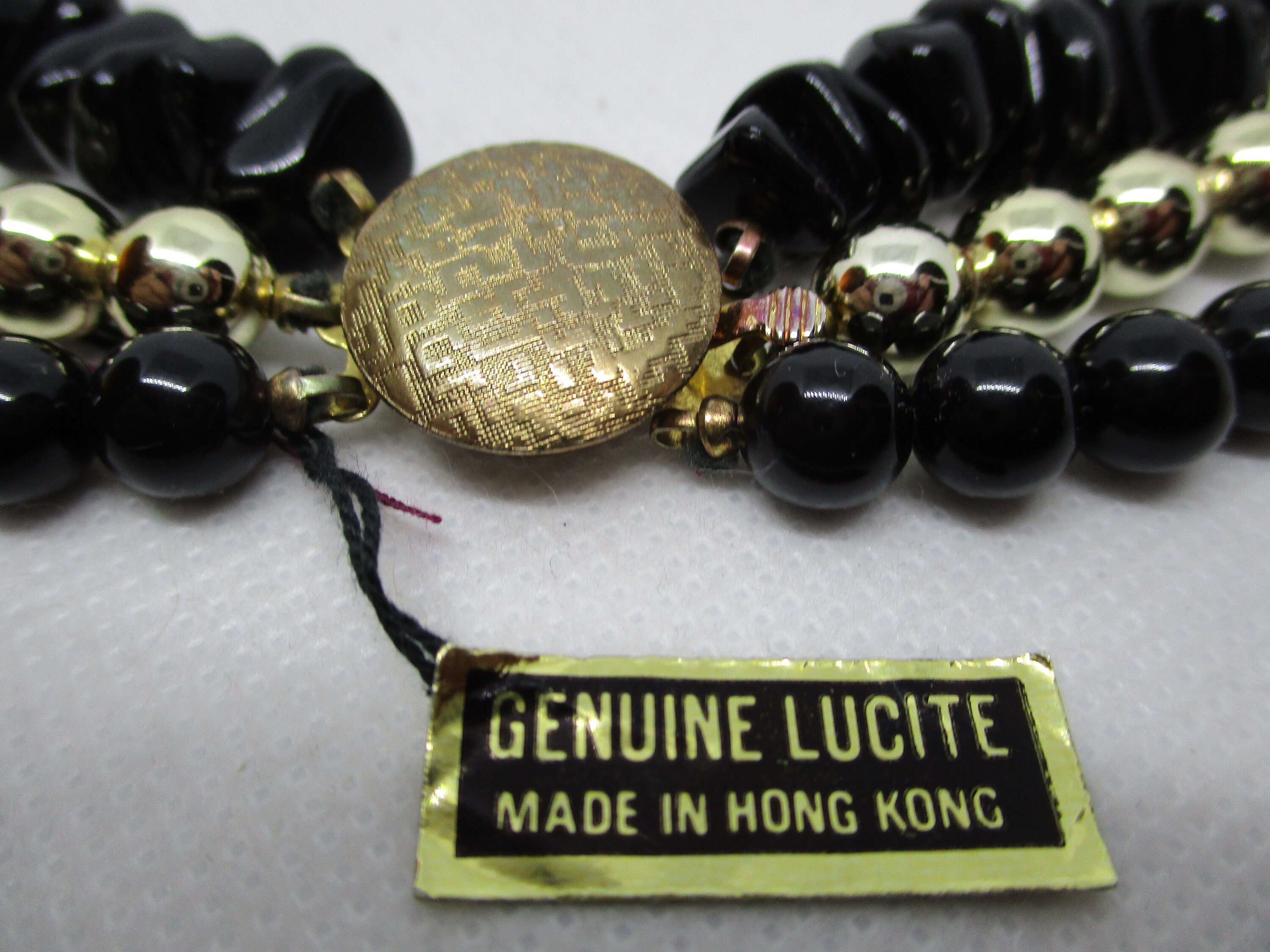 Genuine Lucite Necklace LUCITE Triple Strand Black & Metallic Etsy UK