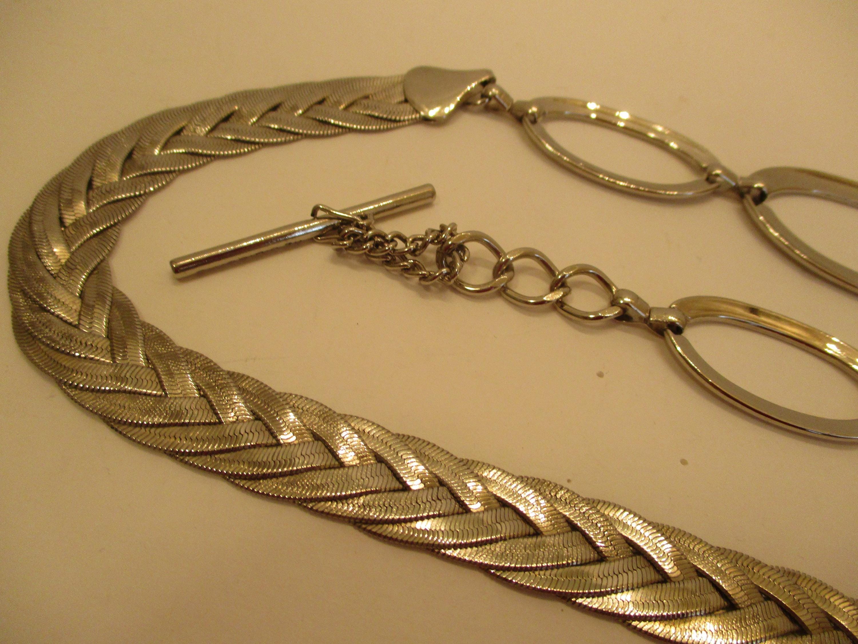 Vintage Liz Claiborne Two Tone Chain Belt Gold Silver Braided LC Adjustable Beautiful Liz Claiborne Gold Tone Oval Chain Link Belt  main image 2