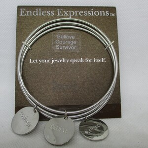 RMN Endless Expressions Armreif Charm Armband Set Believe Mut Survivor Charms Armband Silber Ton Armreif Charm Armband Original Karte
