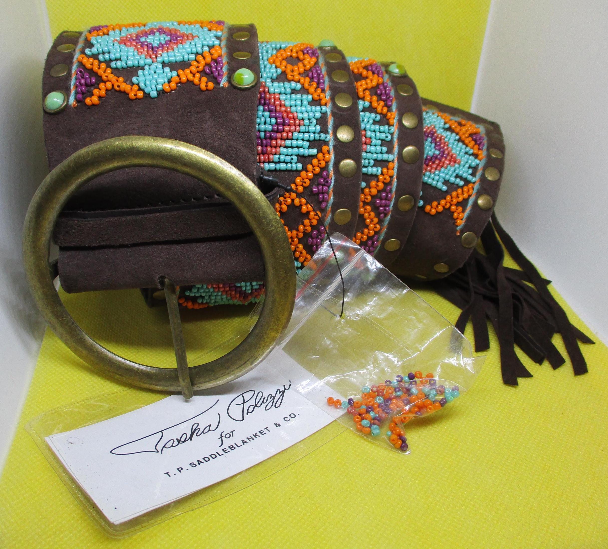 Tasha Polizzi Suede Leather Belt: Seed Bead & Turquoise 