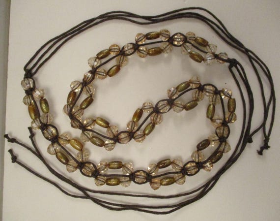 Vintage beads belt with tassel Kefley Brown Braided Belts for Women Boho Beaded Woven Belly  main image 3