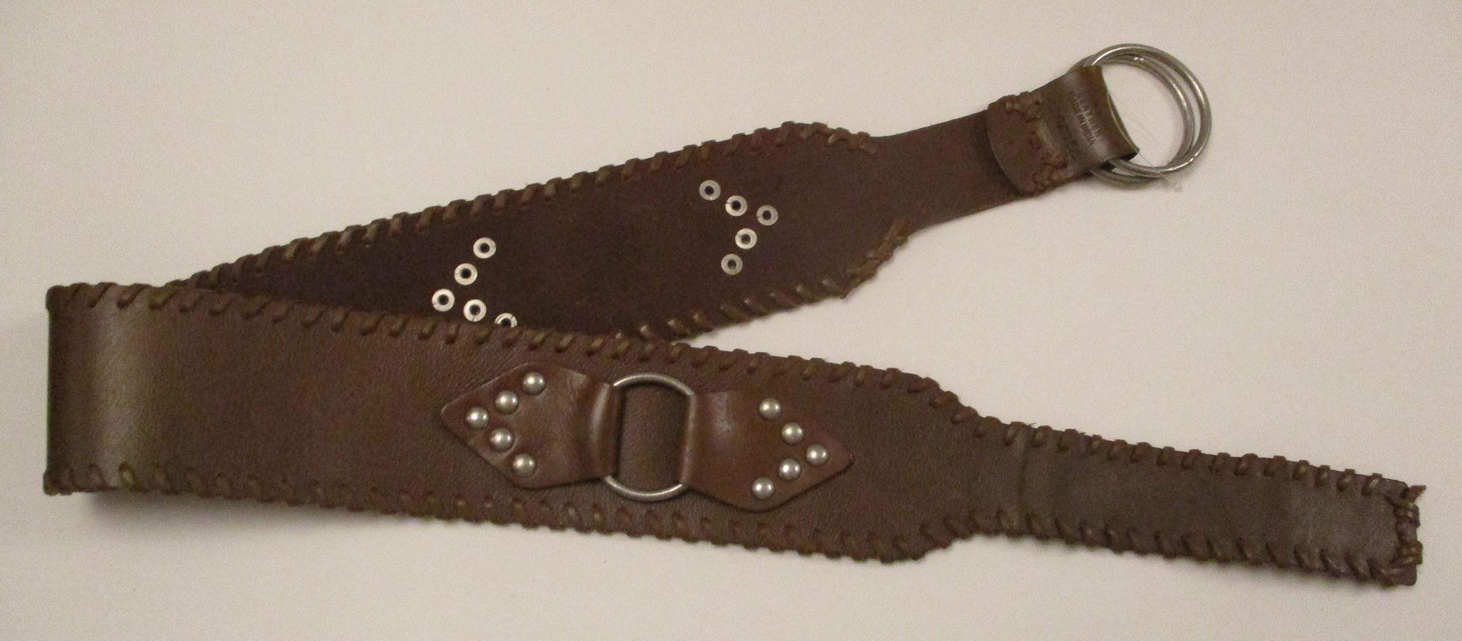 Calvin Klein Brown Leather Belt: Wide Riveted O-ring Buckle  display picture 1