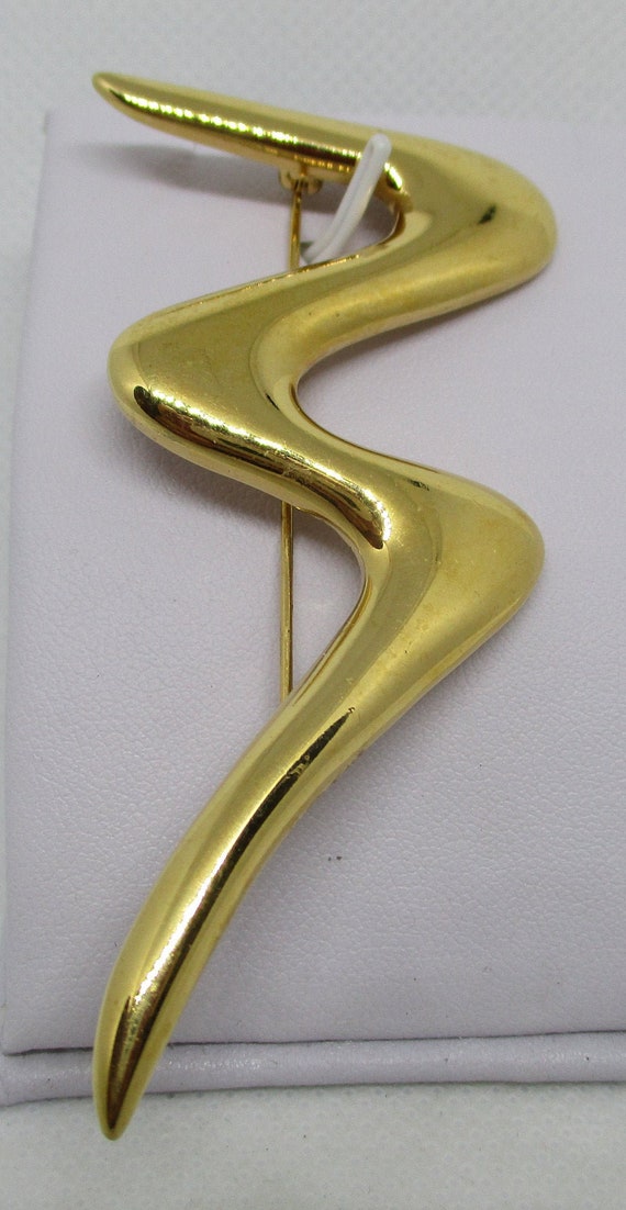 MONET SWIRL Brooch 3" X 1.5" Ribbon Gold Tone Meta
