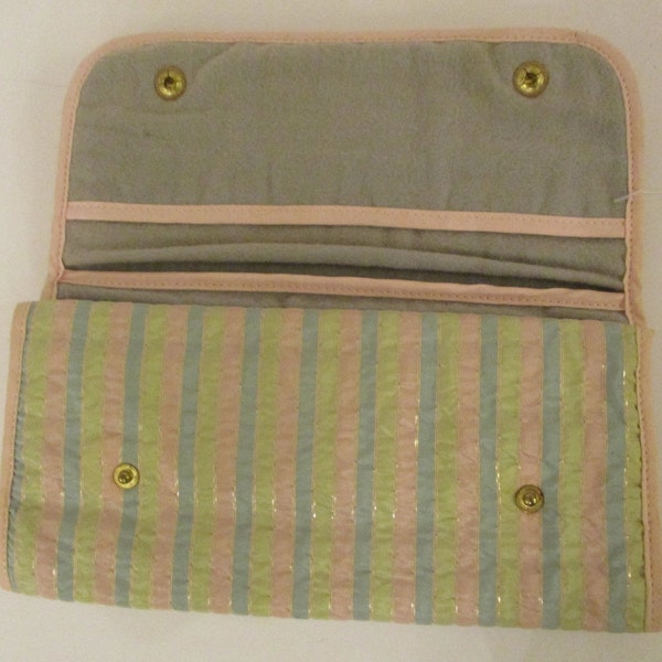 Vintage JEWELRY ROLL Striped Jewelry Roll Pastel Colored Travel Case Fabric Jewelry Storage Case Toiletry Travel Case Wallet Makeup Case