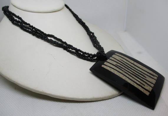 Collier Ancien Noir En Perles De Rocaille - Bijou Vintage