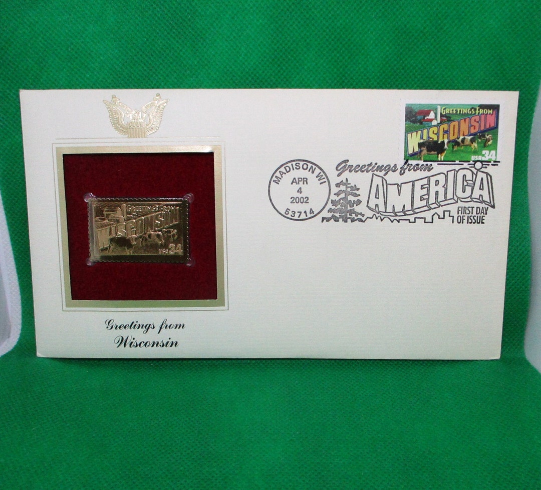 Postal Commemorative Society greetings From Wisconsin Stamp and 22K