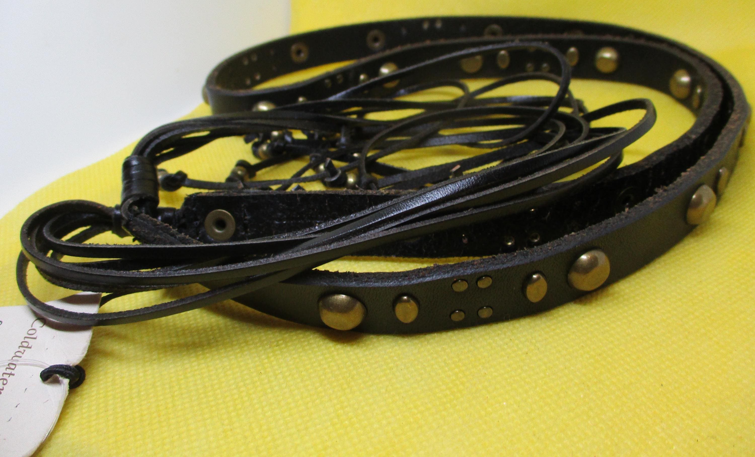 LN Coldwater Creek Brown Laser Cut Leathe Silk Blue Floral Tie Wide Belt  L / XL Coldwater Creek Belt - Etsy main image 3