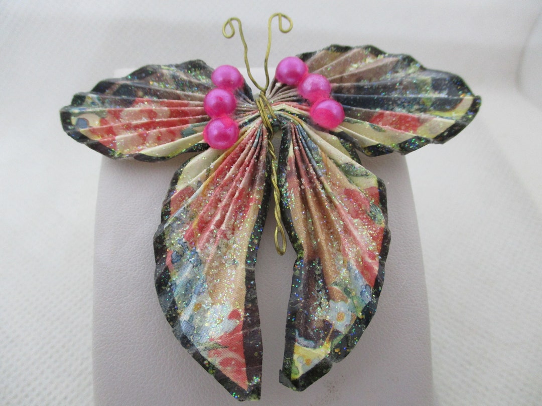 Handcrafted Paper Butterfly Brooch: Sparkle Lacquered Faux Pearl - Etsy