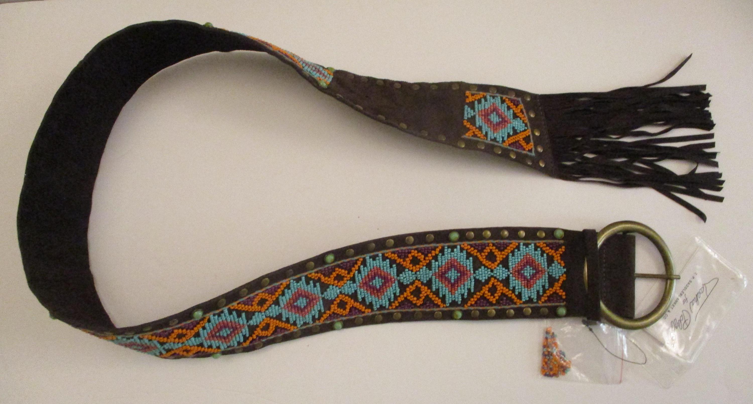 RARE 1988 Tasha Polizzi XL Beaded Suede Fringe Western Belt Black Suede Vintage Belts for sale | eBay main image 4