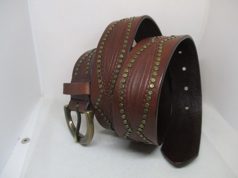 Coldwater Creek Brown Genuine Leather Heavy Brass Belt Buckle Flat