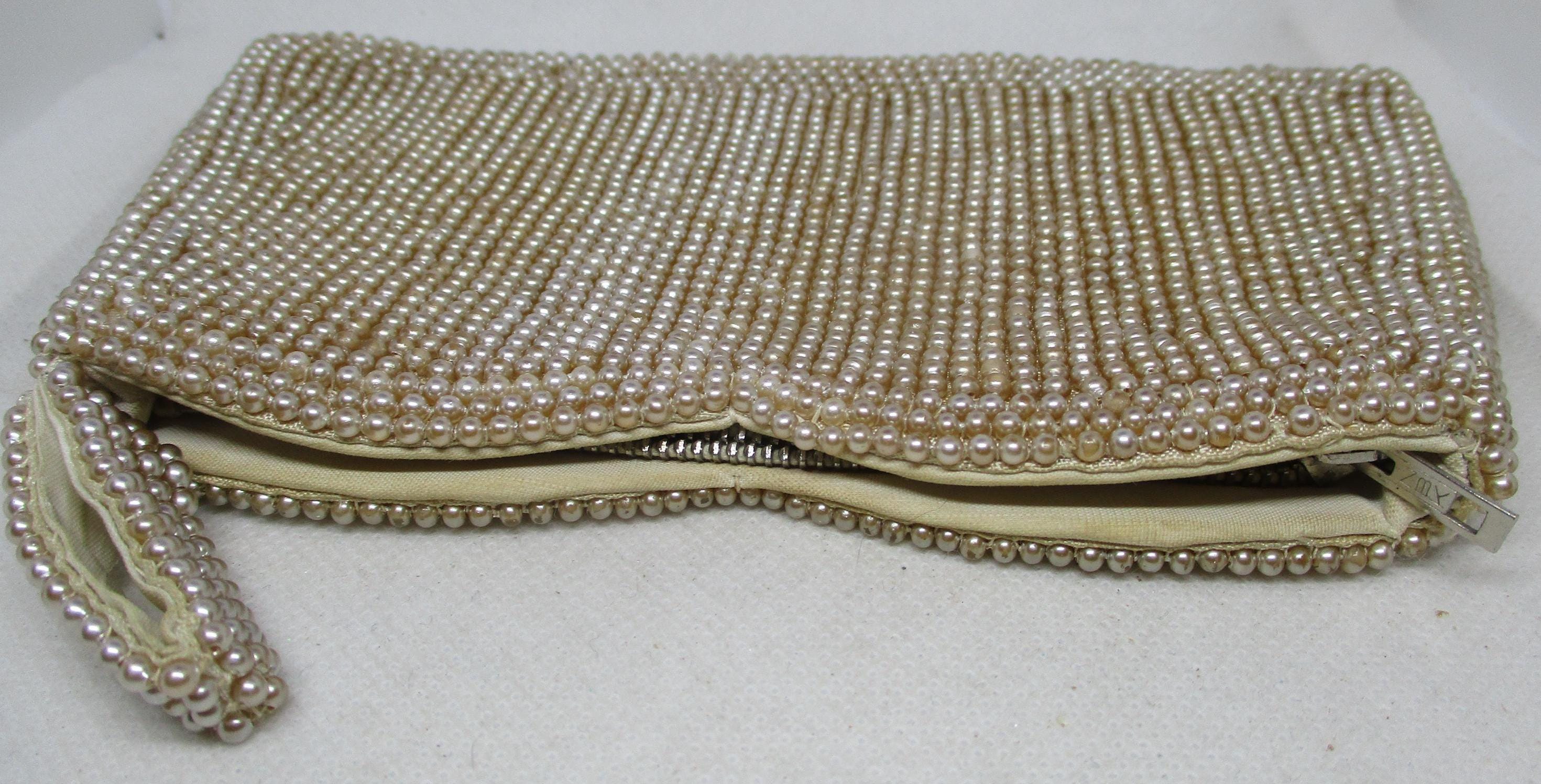 Vintage 1940s Made in JAPAN Pearl Beaded Clutch Handbag