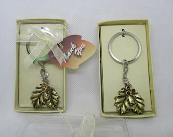 Rhinestone Holly Leaves Keychain 2005 Fashioncraft Rhinestone Holly Leaves Keyring Gold Tone Holly Leaves Orange Rhinestone Holly Berries