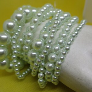 Faux Pearl Stretch Bracelet Set - Light Green, Various Sizes - 10 Piece