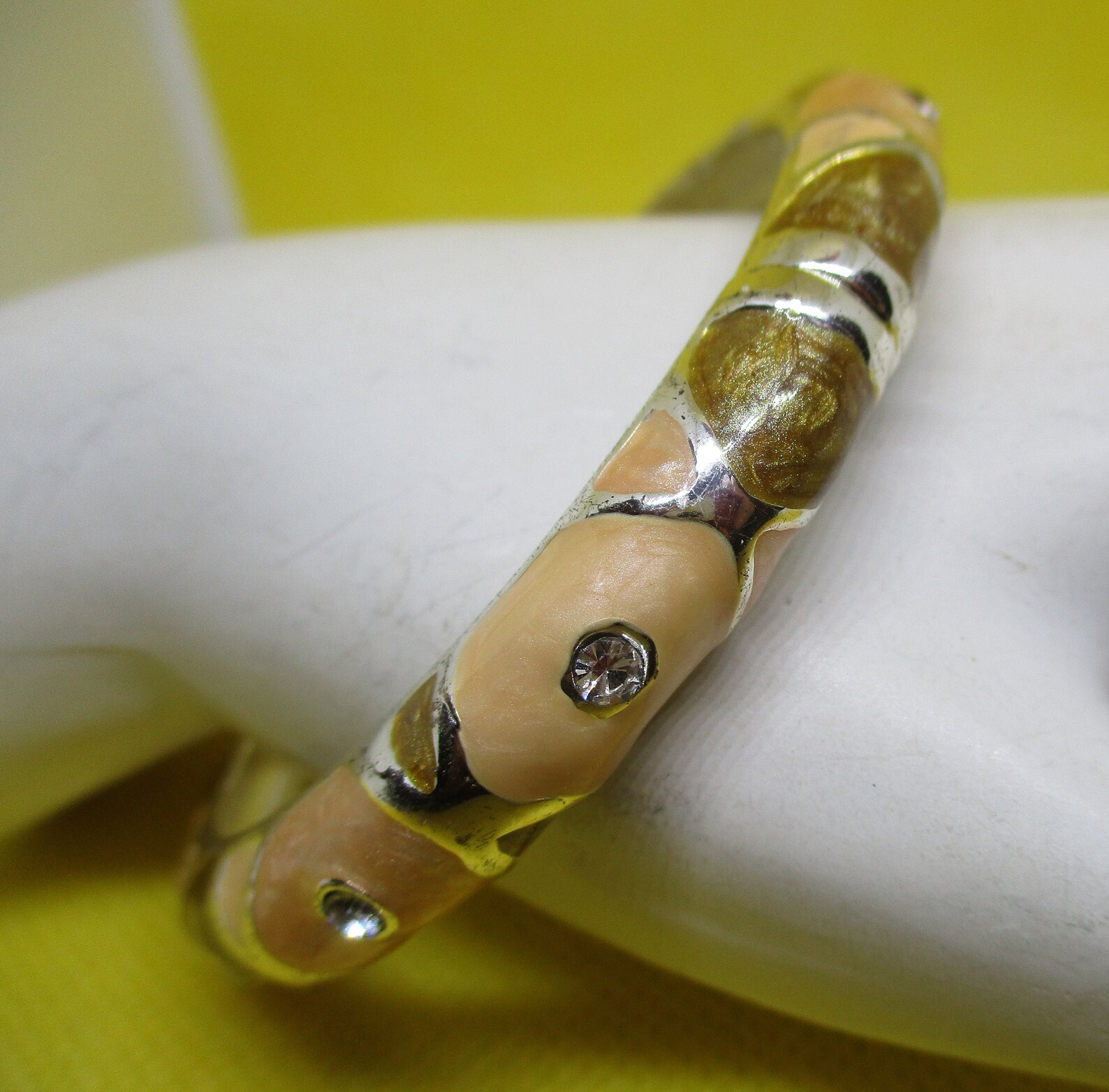 Rhinestone Enamel Clamper Bracelet Gold Tone Metal Clamper Etsy