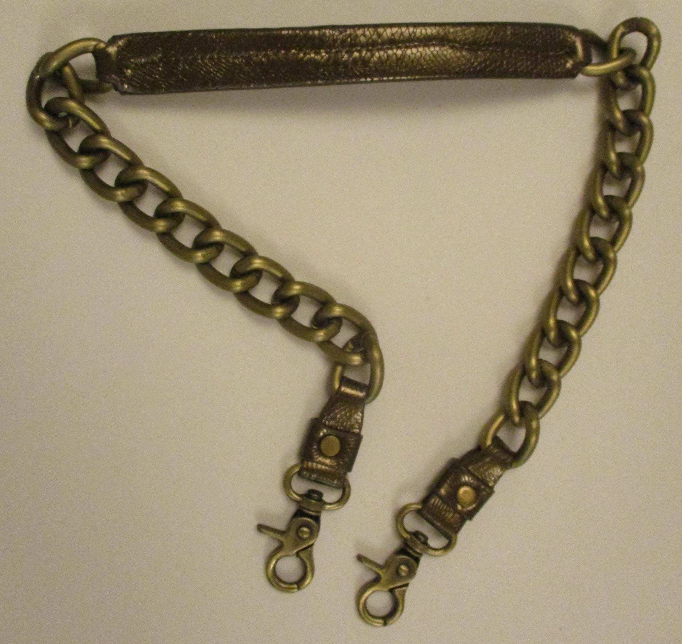 Vintage Brass Chain Belt w/ Adjustable Clasp Closure Antiqued Brass Tone Chain Belt: Faux Leather Crackle  main image 3