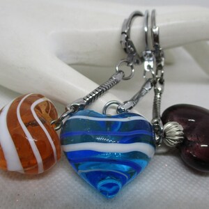 MURANO GLASS Keyrings Murano Glass Heart Keychains Murano Glass Swirled Glass Puffed Heart Keyrings In Original Giftbox Silver Tone Metal image 5