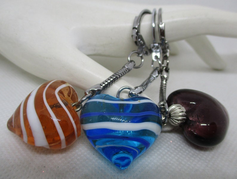 MURANO GLASS Keyrings Murano Glass Heart Keychains Murano Glass Swirled Glass Puffed Heart Keyrings In Original Giftbox Silver Tone Metal image 5