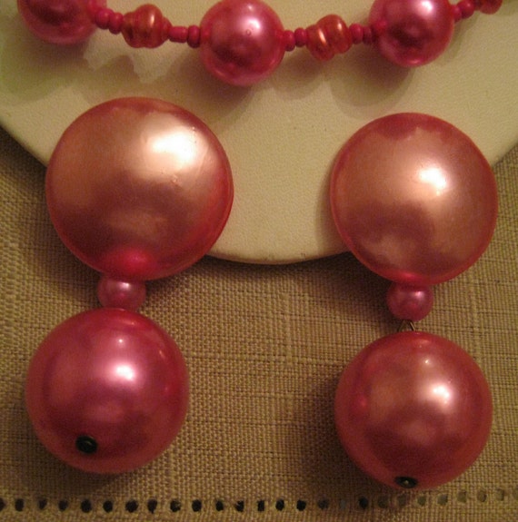 FUSCHIA PEARL Necklace Earring SET Single Strand … - image 5