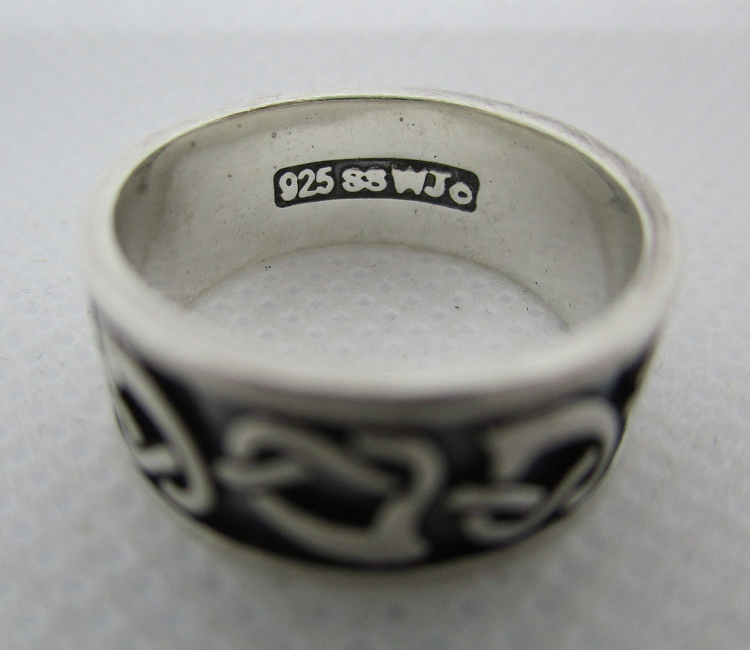 Jw Rings Vintage Signed JW Celtic Knot Ring: Sterling Silver Black Enamel Band ...