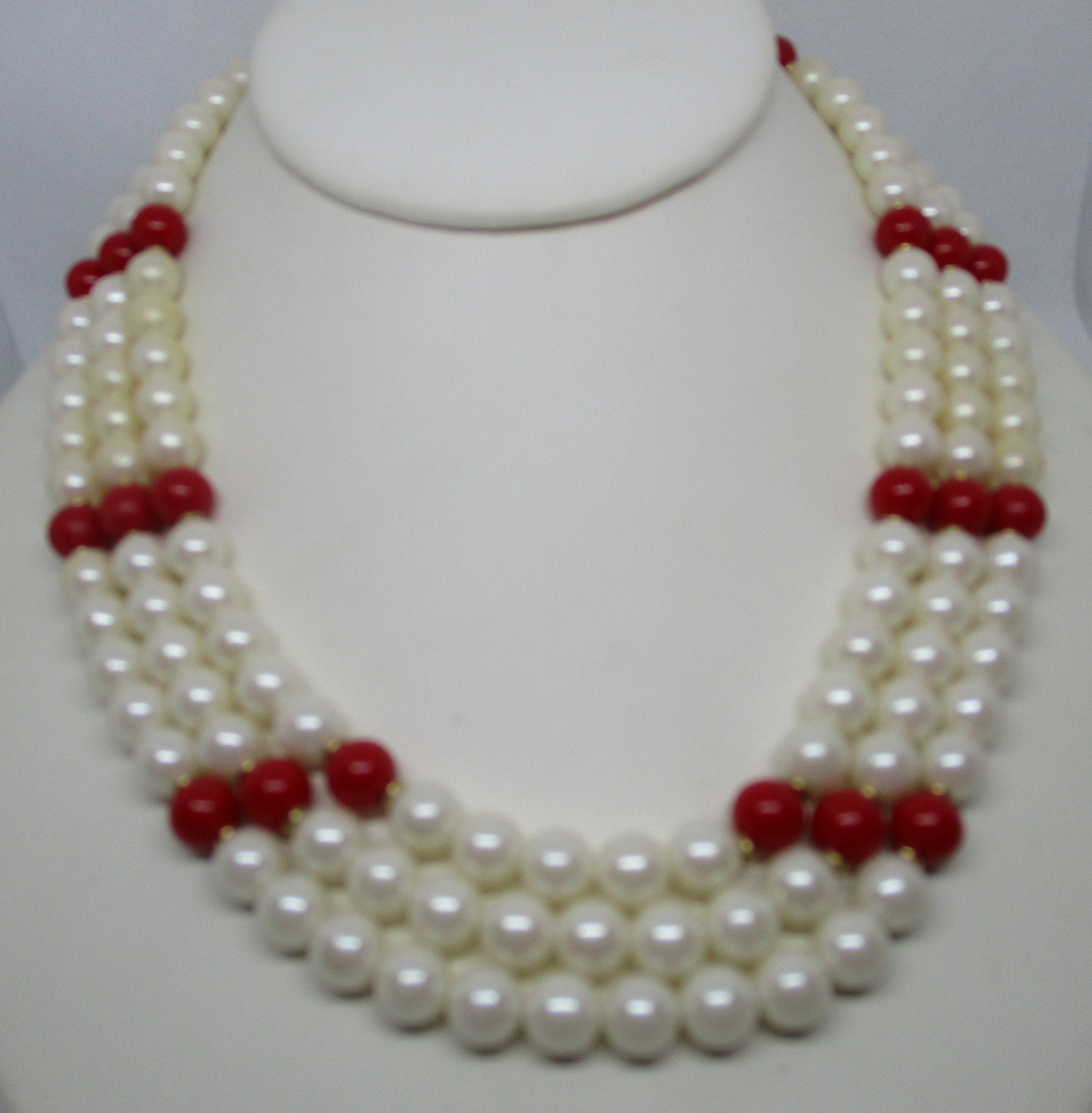 3 Strand Pearl Necklace Triple Strand 