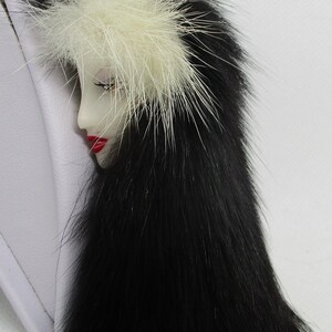 Damen NERZ Gesicht KOPF BROSCHE Schwarz Weiß Nerz Metall Cameo Handgefertigte Nerz Haar Plastik Damen Gesichts Brosche Künstler Designer Brosche 1970&#39;s