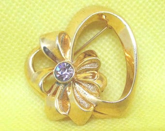 Spilla vintage con fiocco a forma di cuore e strass Avon - Pietra portafortuna di ottobre